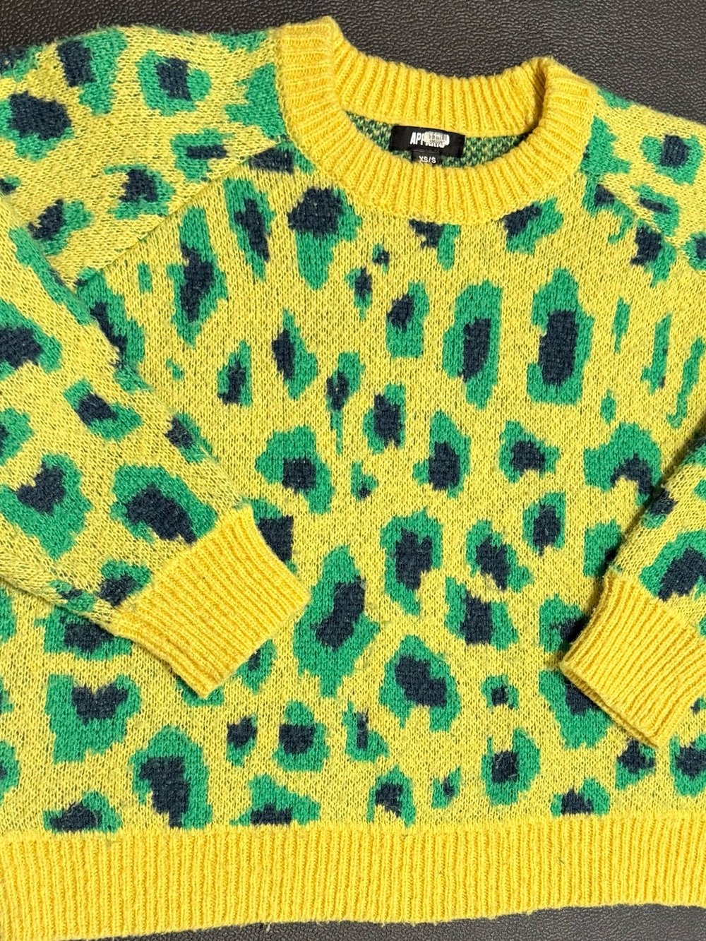 Apparis Yellow Green Leopard-Print Crewneck Sweater